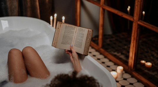 woman enjoying a hot bath soap with AYA Natural Skin ingredients